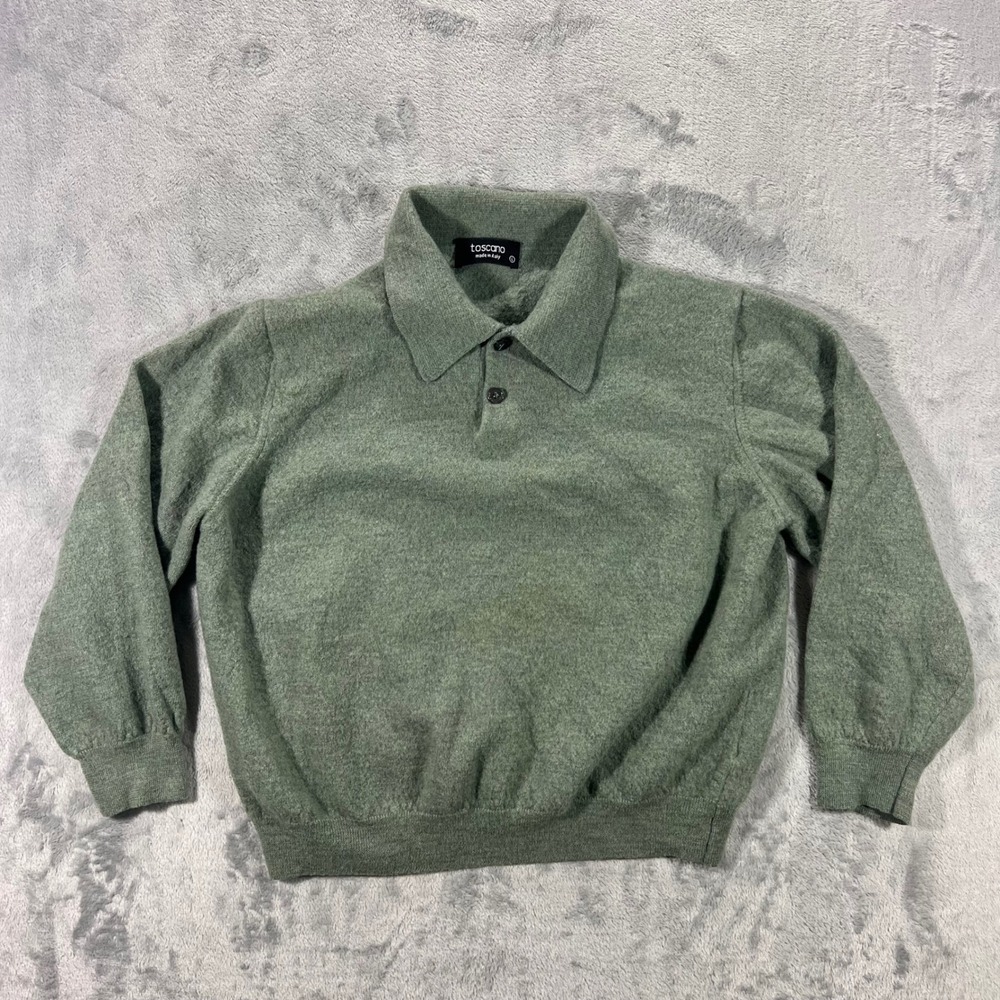 TOSCANO 100‎ Merino Wool Pullover Women Large Green Made in Italy Polo Fall